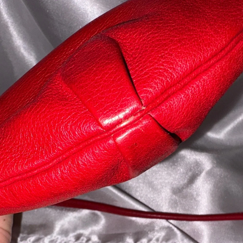 Vintage Dior Red Leather Crescent Crossbody with Gold Logo Medallion - Picture 13 of 14